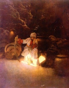 Painting of Ali Baba in Arabian Nights by Maxfield Parrish