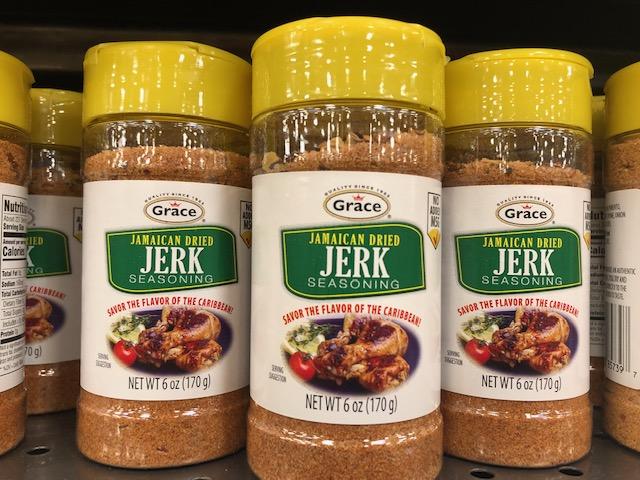Several jars of Jamaican dried jerk seasoning