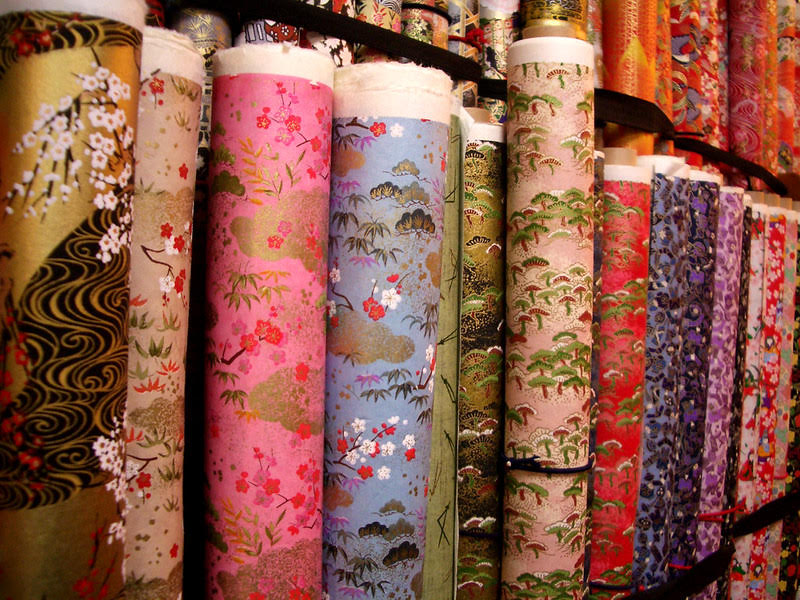 Bolts of colorful washi with various patterns