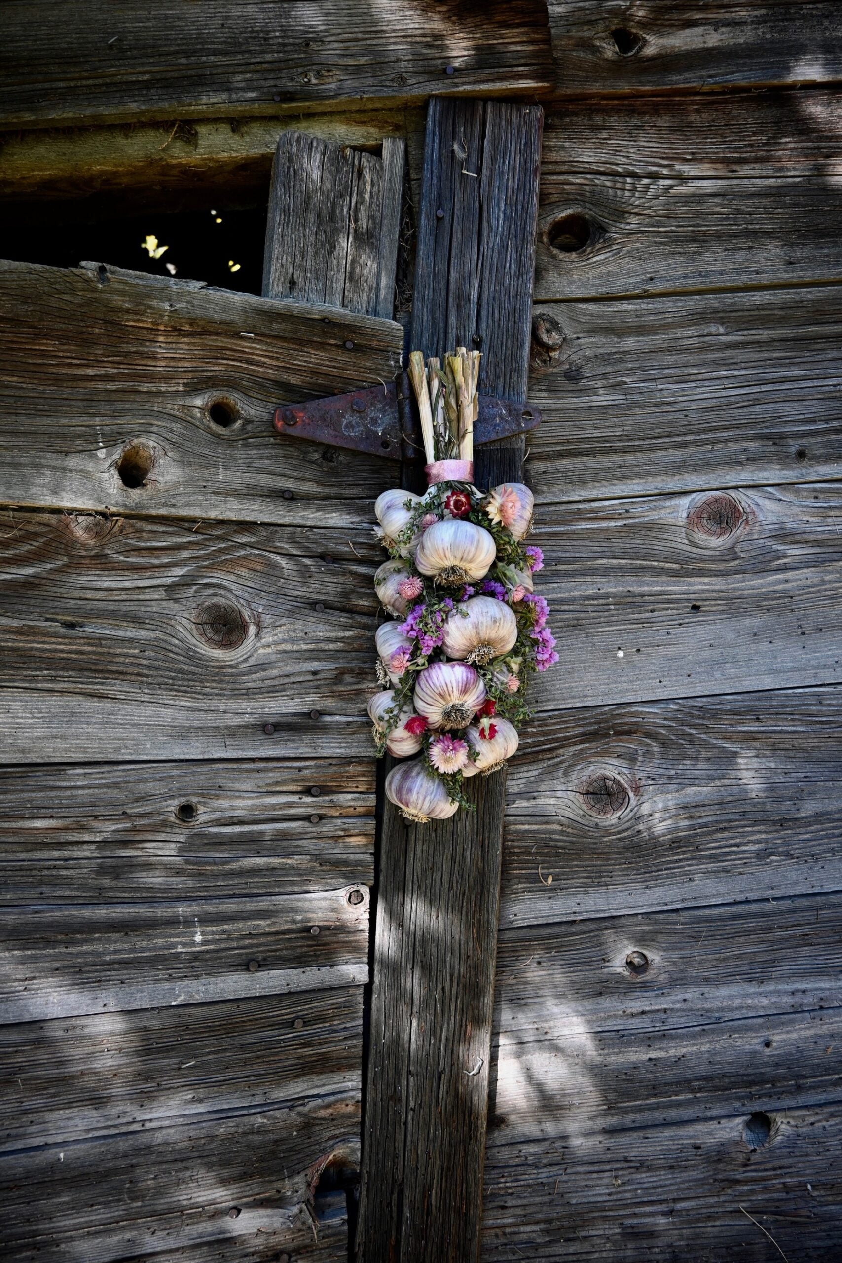 Garlic hanging from a doorway
