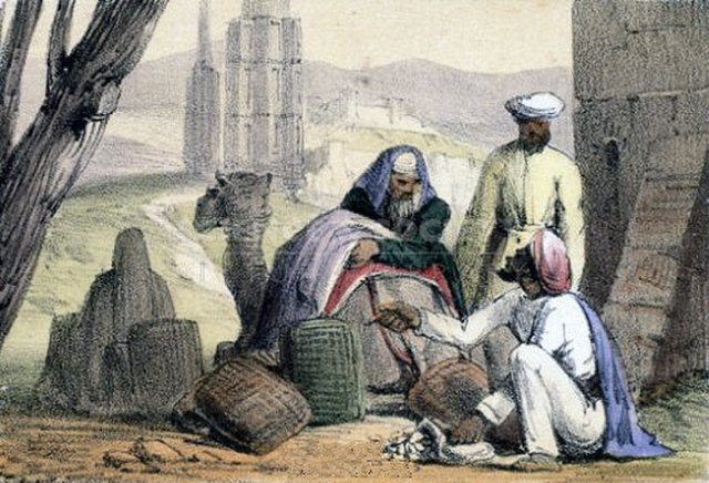 Drawing of Arab merchants trading ginger