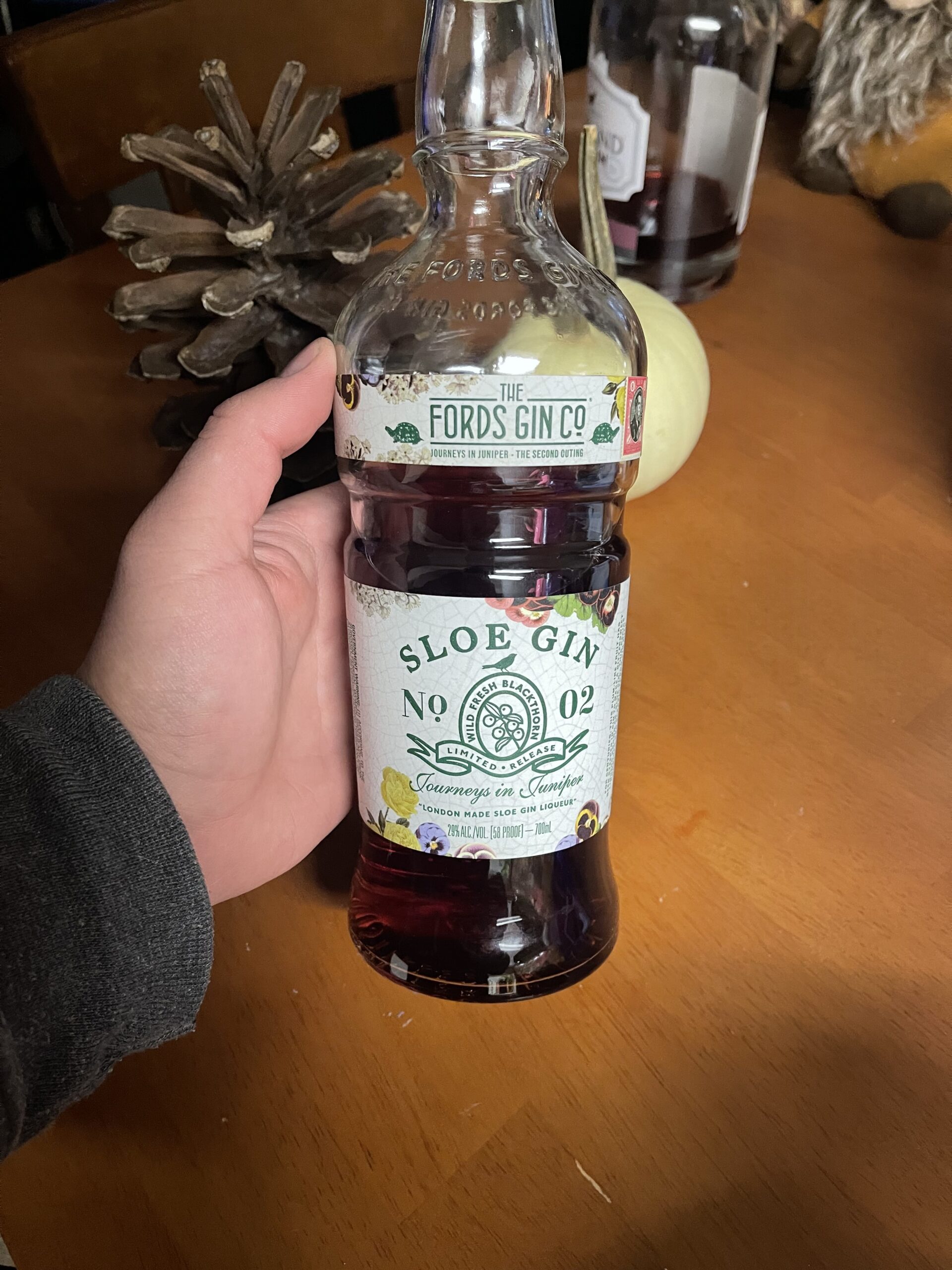 Bottle of herbal sloe gin