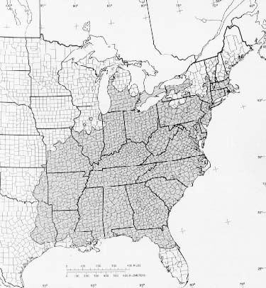Map of Sassafras albidum native range