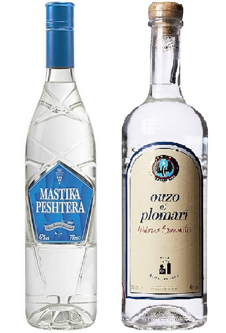 Bottles of mastika and ouzo